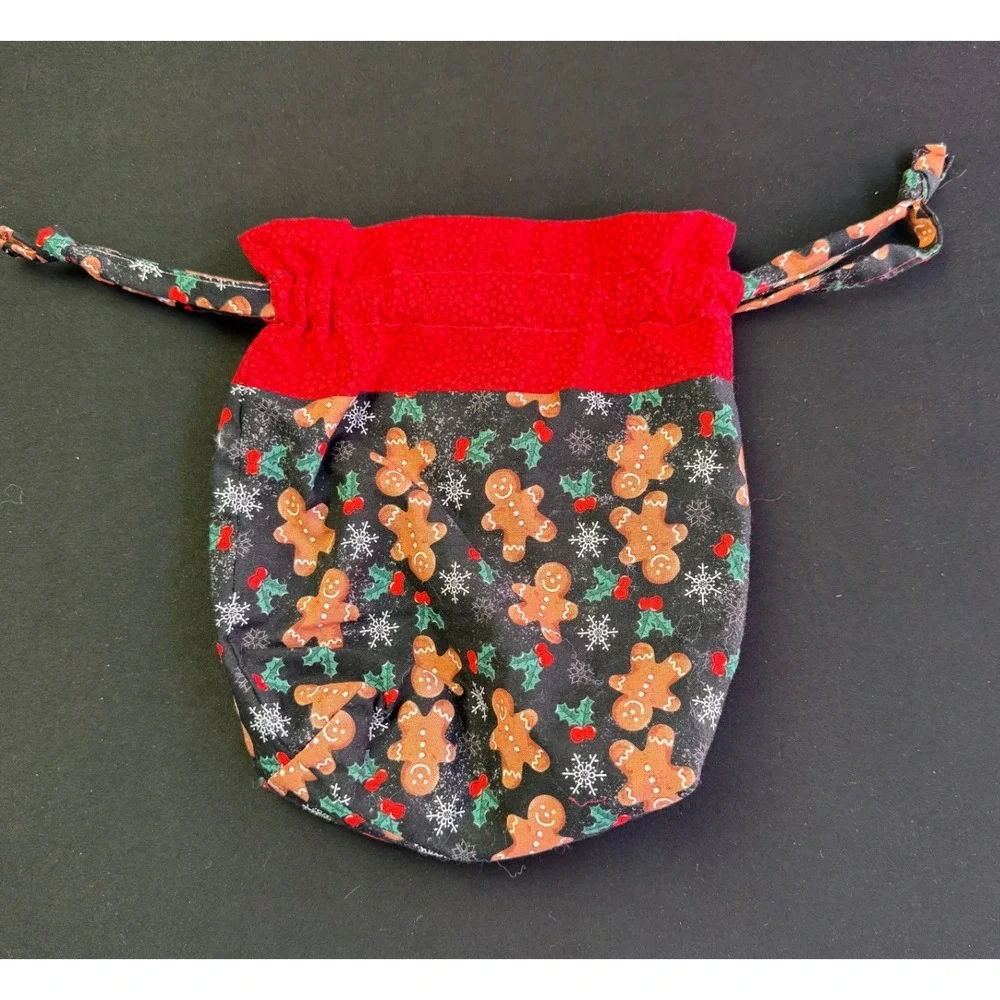 Handmade Gingerbread Man Christmas Drawstring Gift Bag Reusable Cotton Sack Fun